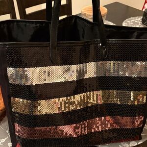 Victoria's Secret Black and Gold Sequin Tote